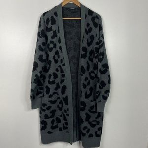 George  Heavy Duster Open Front Cardigan Sweater  Leopard Print  Size Large